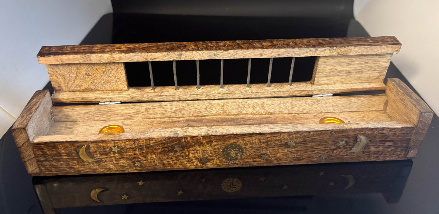 Wooden Incense Box Sarcophagus Burner for Sticks and Cones