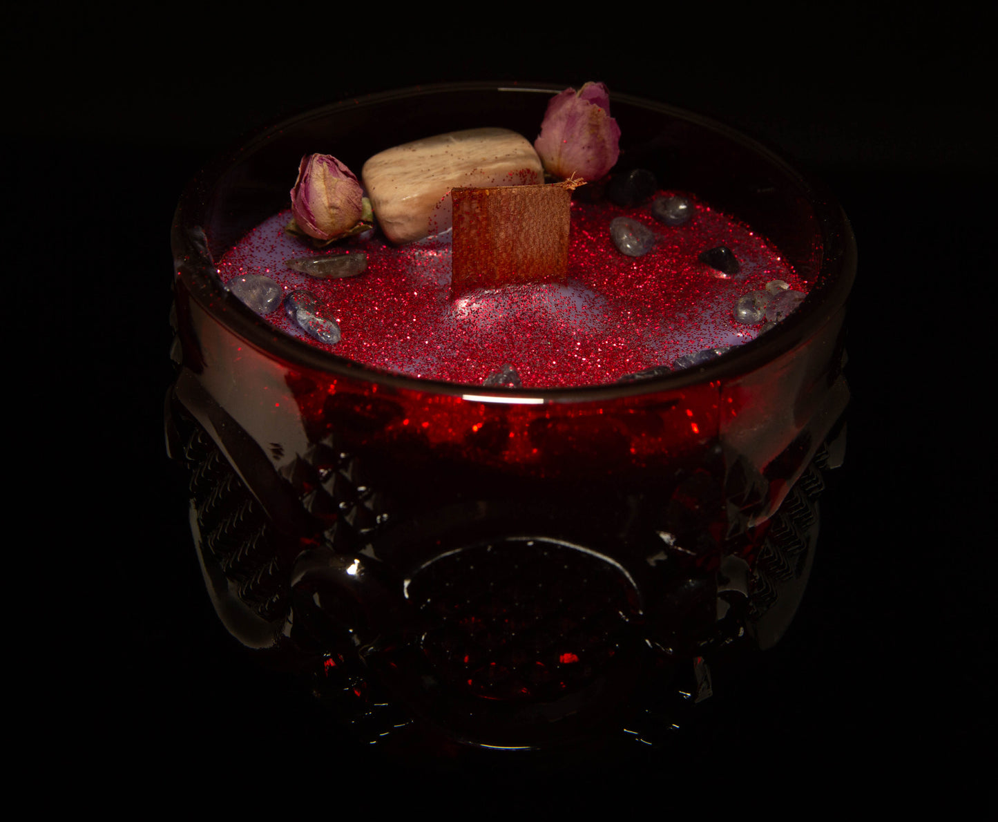 Lucifer Devotional Candle (Vintage Avon Cape Cod Ruby Red Goblets)