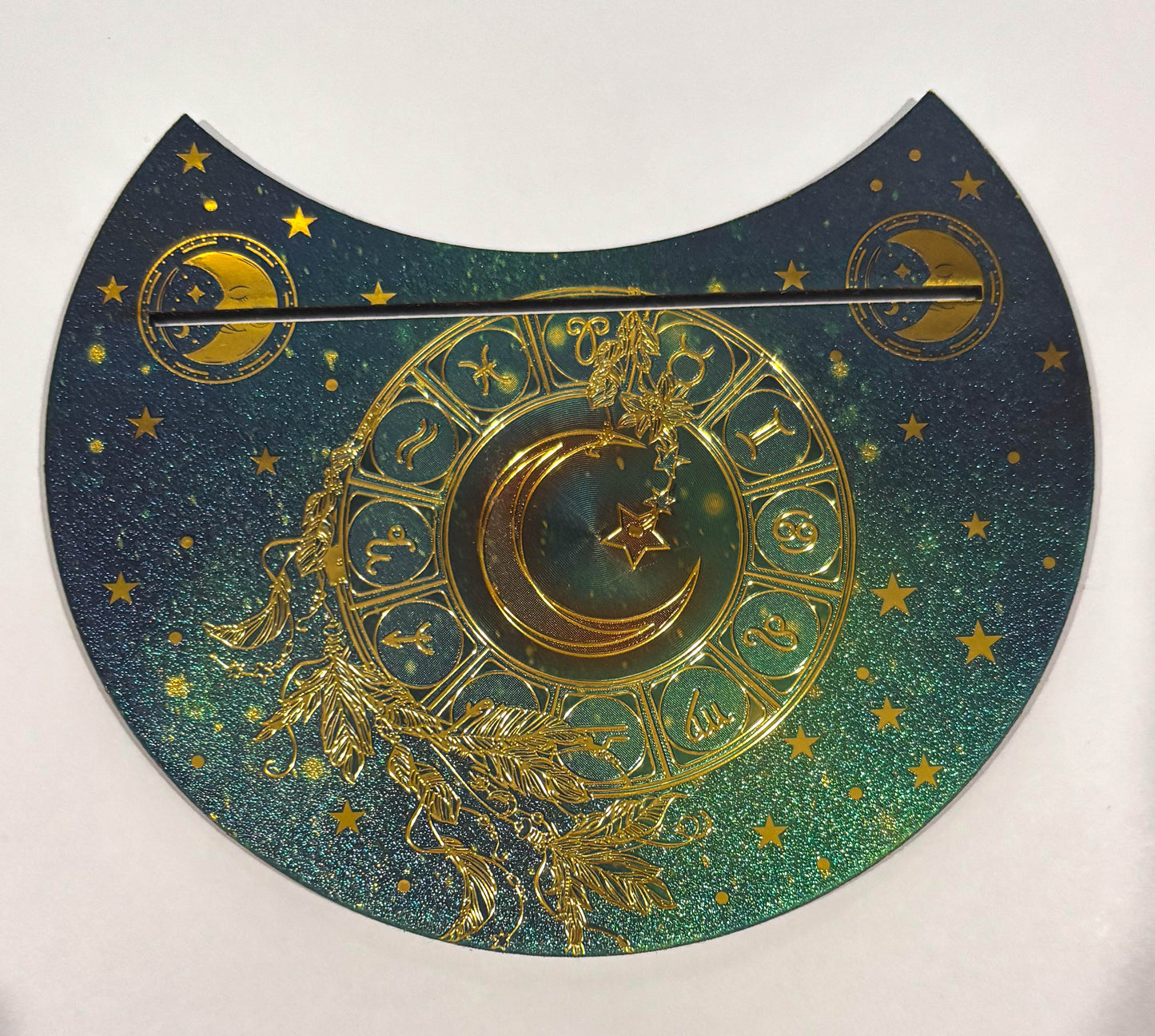 Wooden Crescent Tarot Card Holder Celestial Blue