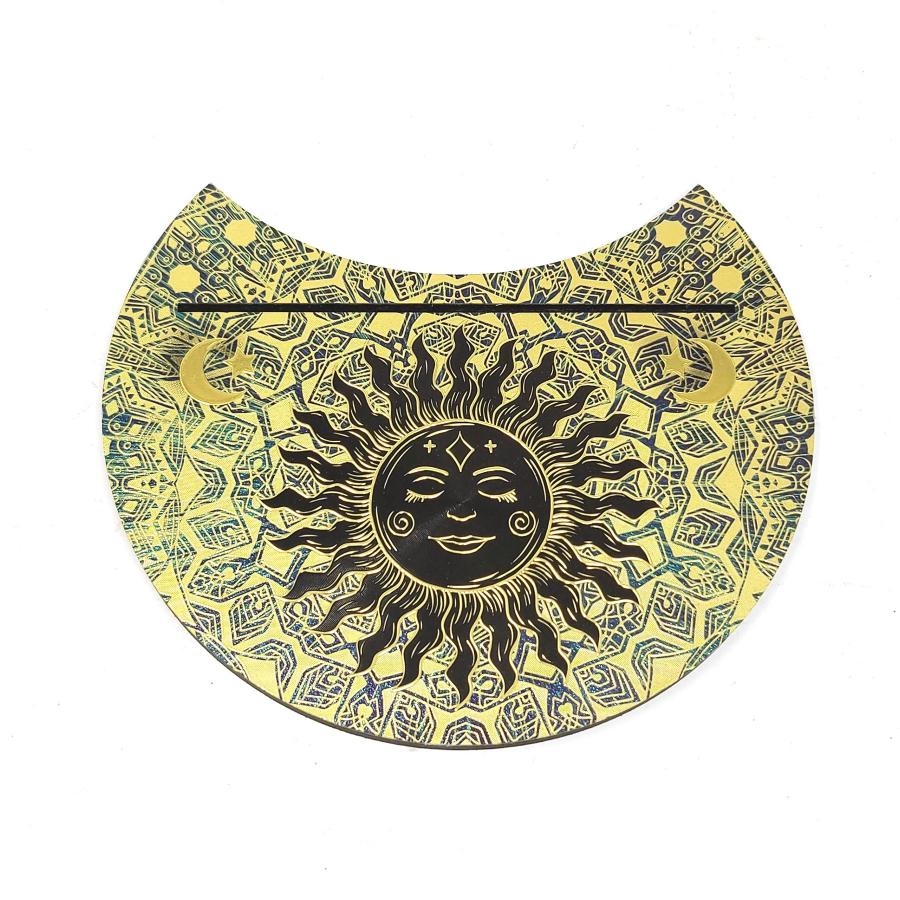 Wooden Crescent Tarot Card Holder Sun
