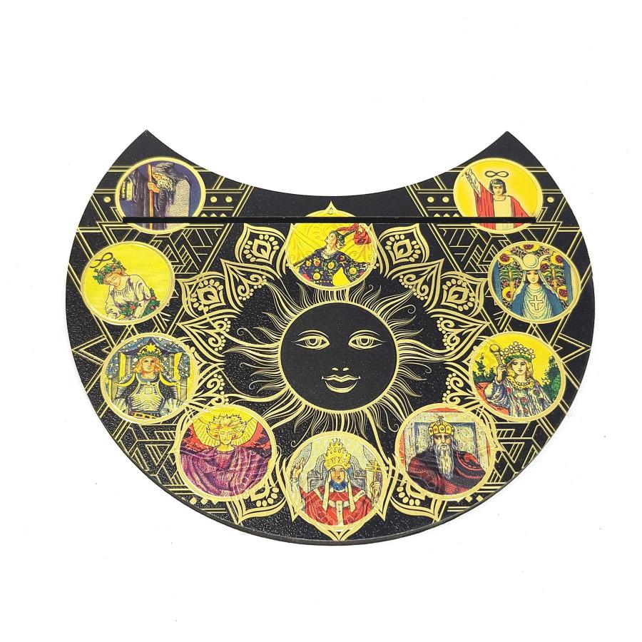 Wooden Crescent Tarot Card Holder 5" Dark Sun