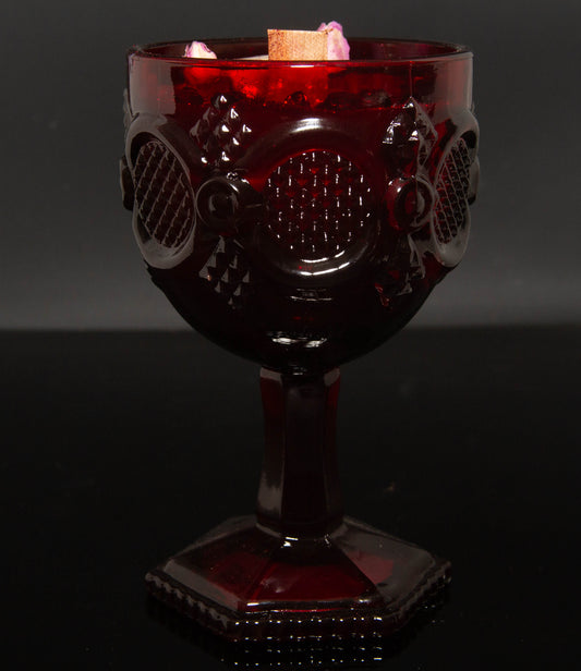 Lucifer Devotional Candle (Vintage Avon Cape Cod Ruby Red Goblets)