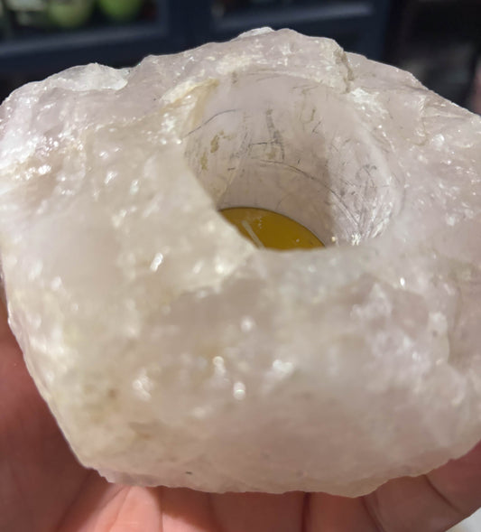 Rose Quartz candle holder #1 (used)