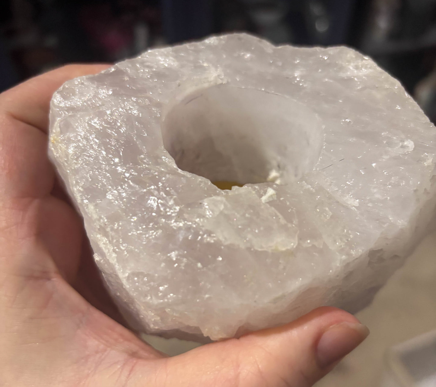 Rose Quartz candle holder #1 (used)