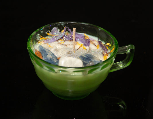 Spiritual Awakening Candles (Uranium Glass Tea Cup Grid Pattern)