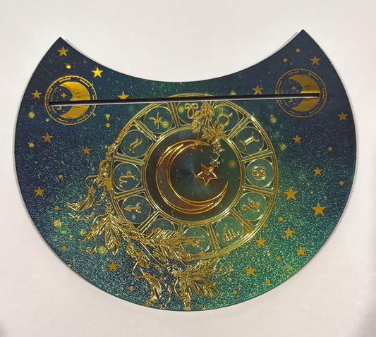 Wooden Crescent Tarot Card Holder Celestial Blue