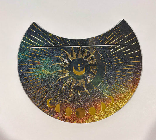 Wooden Crescent Tarot Card Holder Celestial Blue & Gold